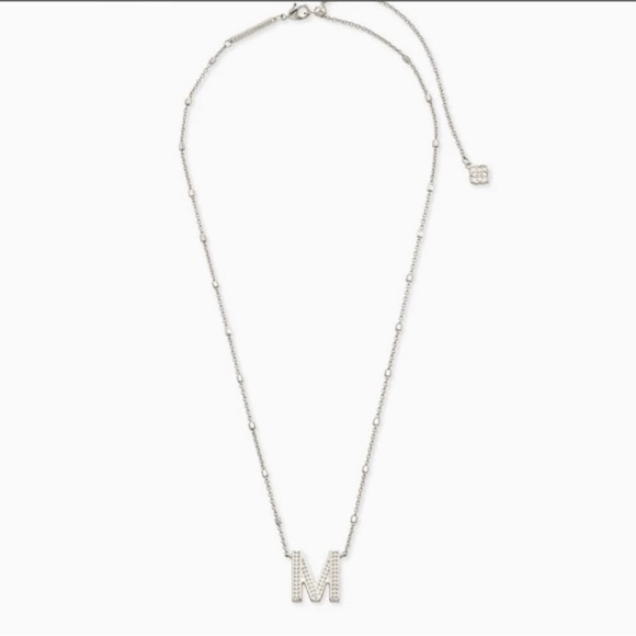 NEW Kendra Scott Initial “M” Pendant Necklace Silver Rhodium Box Pouch - Picture 8 of 8